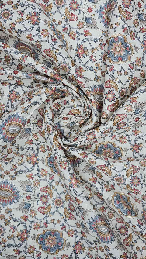 Stunning white and blue paisley fabric