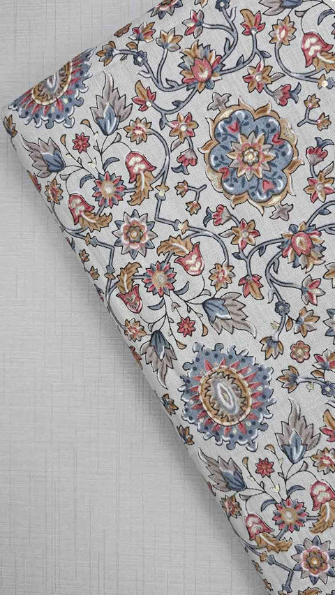 Stunning white and blue paisley fabric