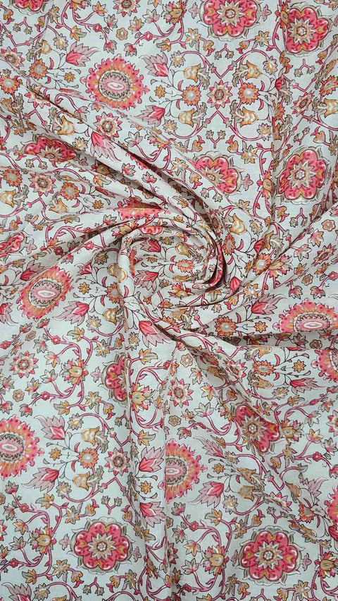 beautiful white and pink floral print fabric