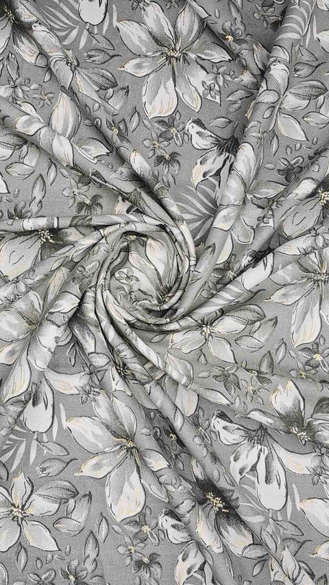Elegant grey and white floral fabric