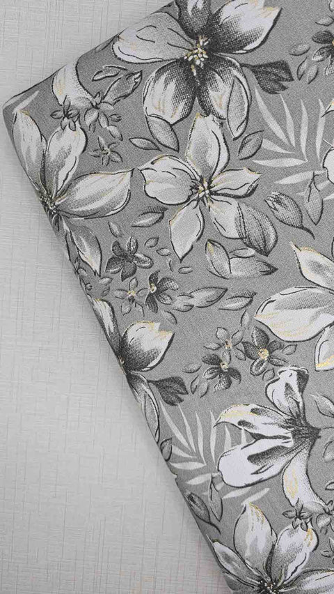 Elegant grey and white floral fabric