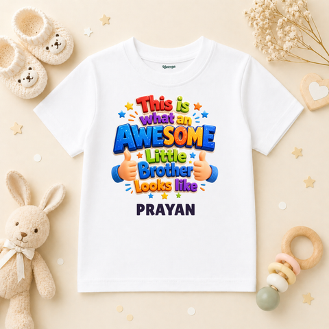 Awesome Little Brother Looks Like Custom Name Kids T Shirt