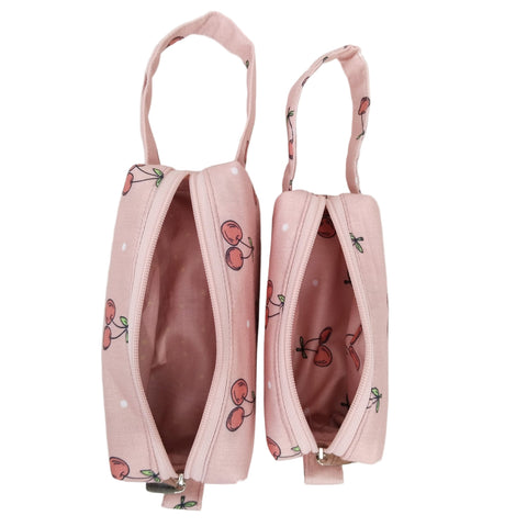 LIGHT PINK CHERRY PRINT SMALL DUO POUCH SET