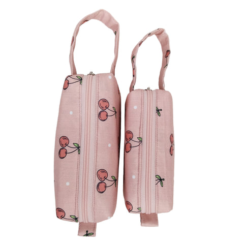 LIGHT PINK CHERRY PRINT SMALL DUO POUCH SET