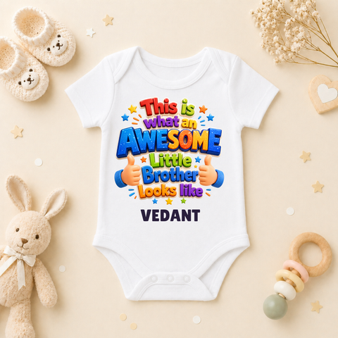 Awesome Little Brother Looks Like Custom Name Kids T Shirt
