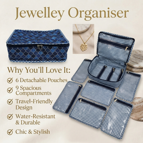 INDIGO MOSAIC PRINT JEWELRY ORGANIZER