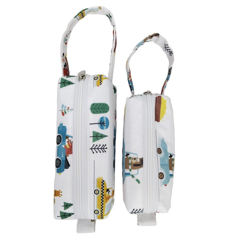 CARS AND TREES PRINT SMALL DUO POUCH SET