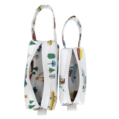 CARS AND TREES PRINT SMALL DUO POUCH SET