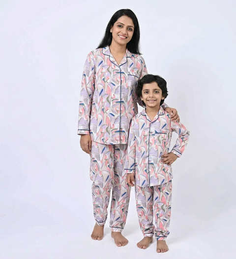 Pastel Colour Abstract Printed Kids Night Suit