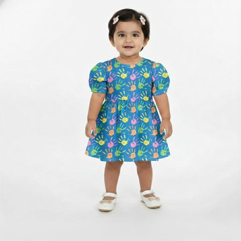 HOLI FROCK SMALL COLOURFUL HANDS