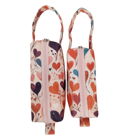 PEACH MULTICOLOR HEARTS PRINT SMALL DUO POUCH SET