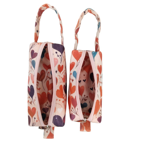PEACH MULTICOLOR HEARTS PRINT SMALL DUO POUCH SET