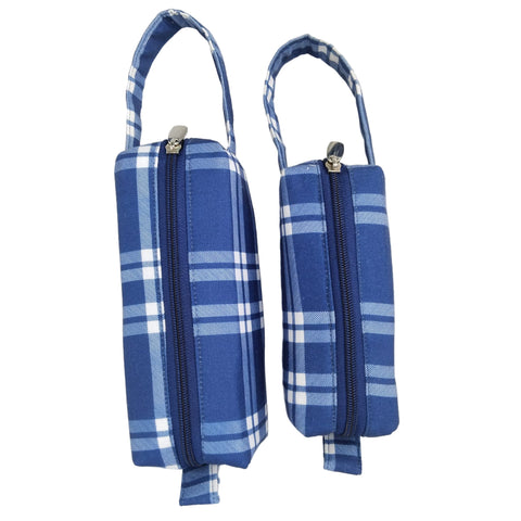 BLUE PLAID PRINT SMALL DUO POUCH SET