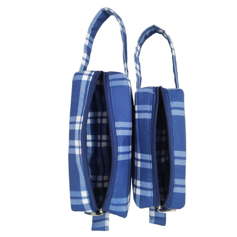 BLUE PLAID PRINT SMALL DUO POUCH SET