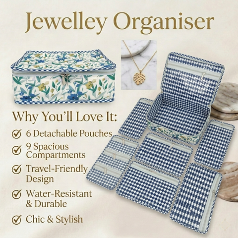 NAVY LEAF DRIFT PRINT JEWELRY ORGANIZER
