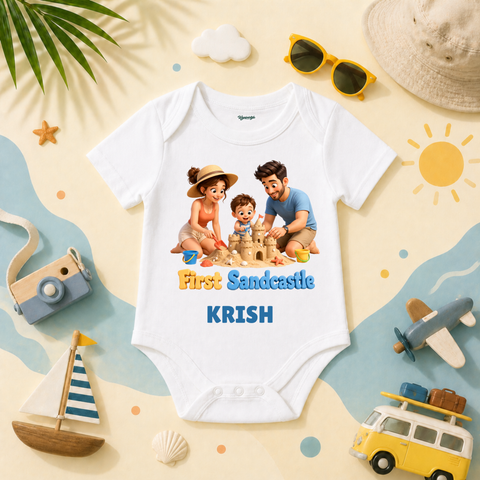 First Sandcastle Beach Day Kids T-Shirt Personalized Vacation Theme
