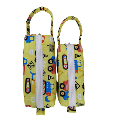 YELLOW CONSTRUCTION PRINT SMALL DUO POUCH SET