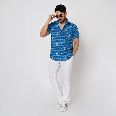 BLUE STRIPE SKATING PRINTED SHIRT