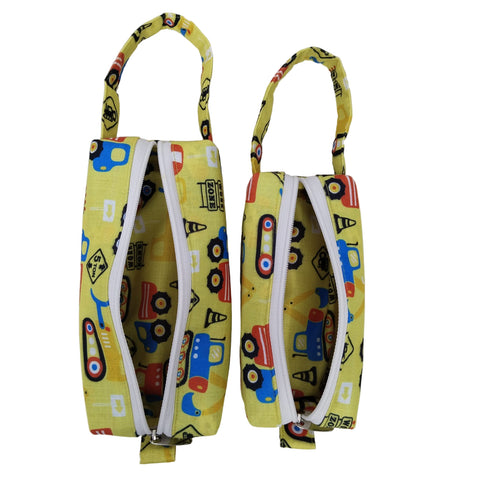 YELLOW CONSTRUCTION PRINT SMALL DUO POUCH SET