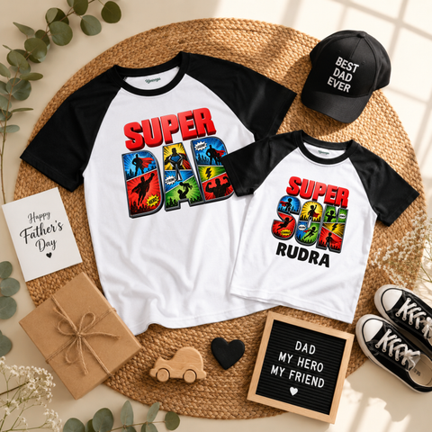 Father’s Day Super Dad & Son Matching Raglan Tees