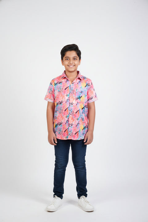 Pink Tropical Printed Unisex Couple Shirt