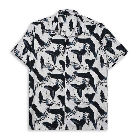 BLACK & WHITE BIRD PRINTED SHIRT