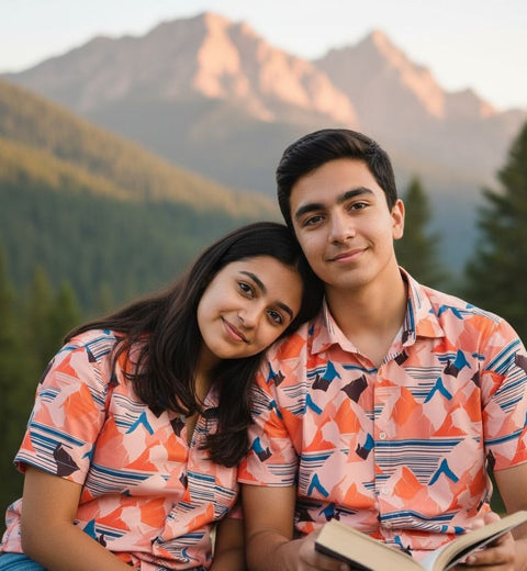 VIBRANT ORANGE & BLUE MOUNTAIN PRINTED SHIRT