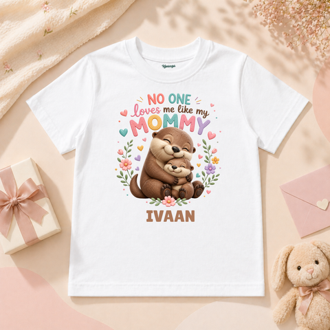 Sweet Baby With Otter Hug And Mommy Love Quote
