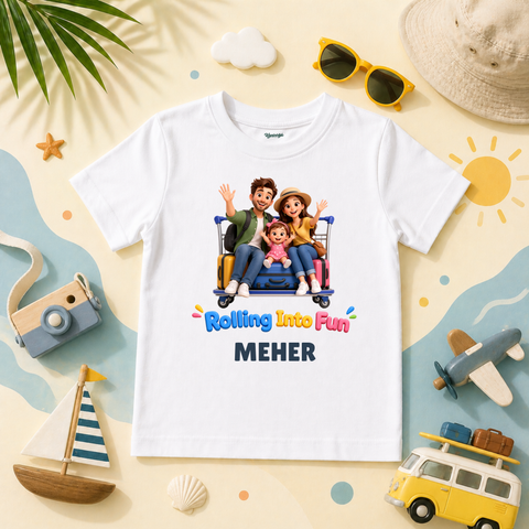 Rolling Into Fun Kids Travel T-Shirt Personalized Family Vacation Design