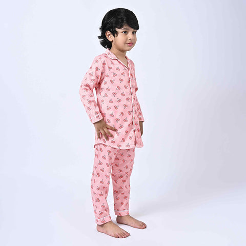 Checks Cherry Printed Kids Night Suit