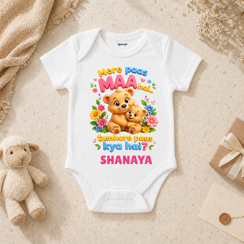 Mere Paas Maa Hai Sweet Baby With Loving Bear And Floral Art