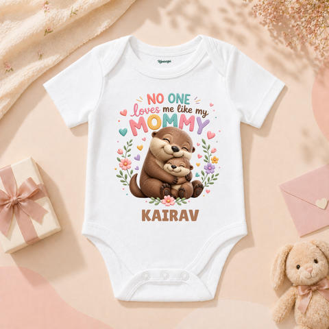 Sweet Baby With Otter Hug And Mommy Love Quote