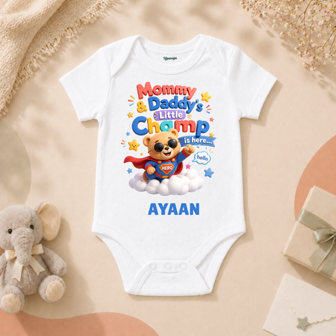Adorable Baby Mommy And Daddy’s Little Champ Is Here Superhero