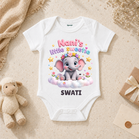 Nani’s Little Sweetie Cute Baby Elephant Sitting On Cloud With Flowers