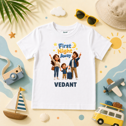 First Night Away Personalized Kids T-Shirt Family Vacation Milestone Travel Design