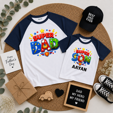Father’s Day Super Dad & Son Matching Raglan T-Shirts