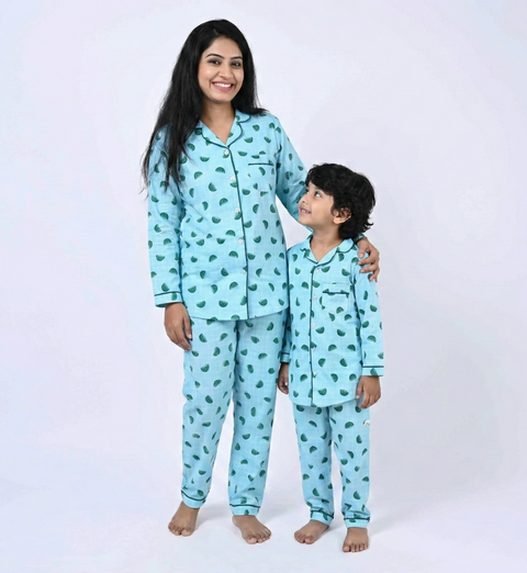 Blue Checks Watermelon Printed Kids Night Suit