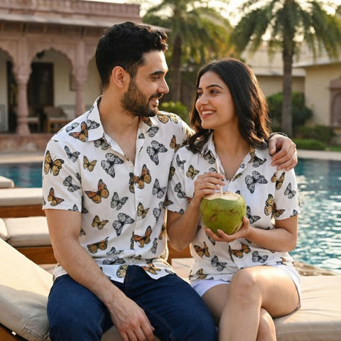 WHITE BASED BUTTERFLY PRINTED SHIRT