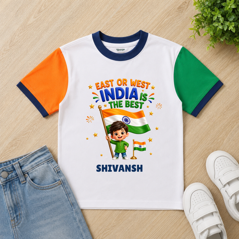 East Or West India Is The Best Cute Boy Patriotic Kids T-shirt
