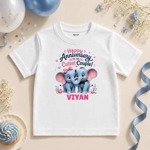 Cute Elephant Anniversary Kids T Shirt Custom Name Gift