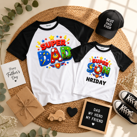 Father’s Day Super Dad & Son Matching Raglan T-Shirts