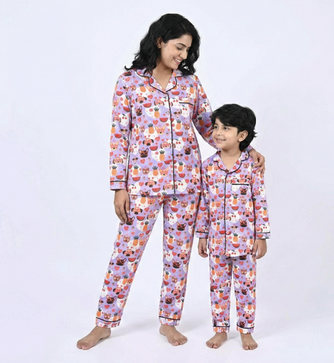 Fruits & Dog Printed Kids Night Suit