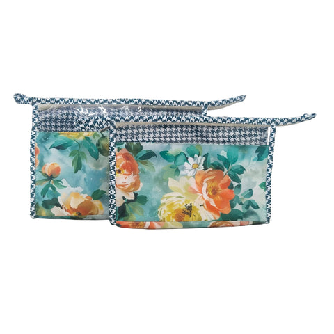 FLORAL MEADOW BLOOM PRINT TRAVEL MAKEUP POUCH SET