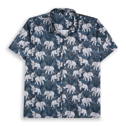 BLUE AND WHITE ELEPHANT PRINTED SHIRT