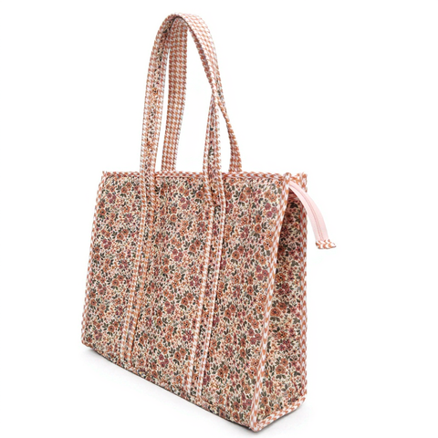 CORAL BLOSSOM DITSY PRINT SMALL TOTE BAG