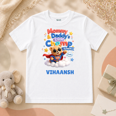 Adorable Baby Mommy And Daddy’s Little Champ Is Here Superhero
