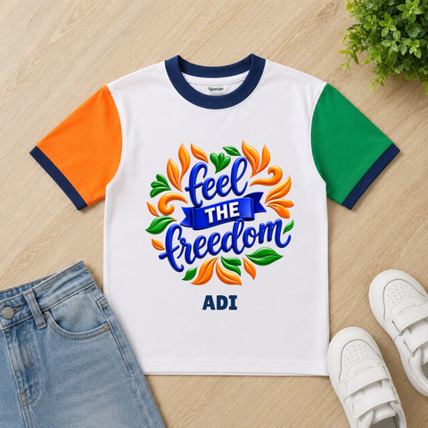 Feel The Freedom – 3D Tricolor Typography Kids T-shirt