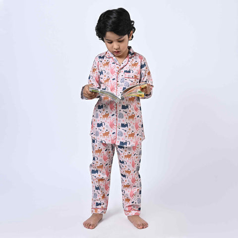 Cat Printed Kids Night Suit