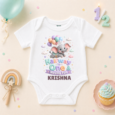 Halfway to One Elephant Birthday Custom Name T Shirt