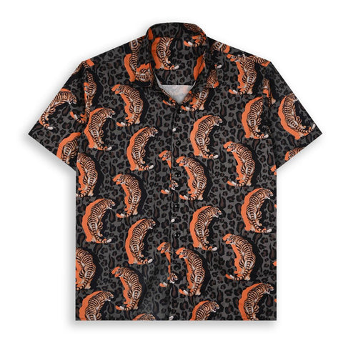 BOLD ORANGE AND BLACK TIGER PRINTED SHIRT